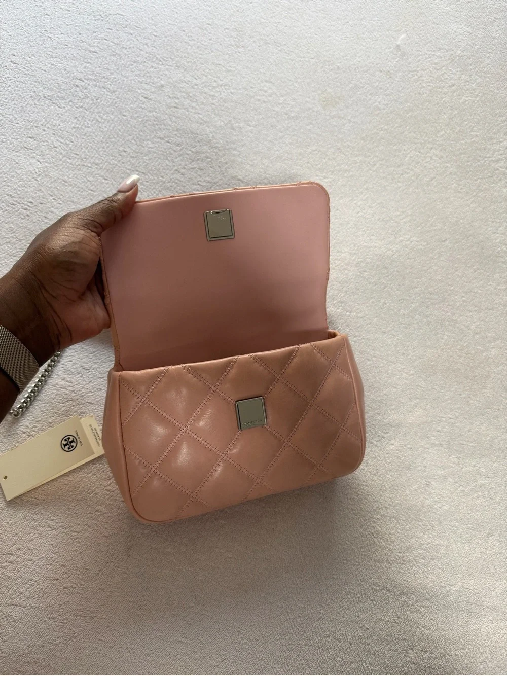 Tory Burch Blush Pink Quilted Leather Top Handle Crossbody Bag